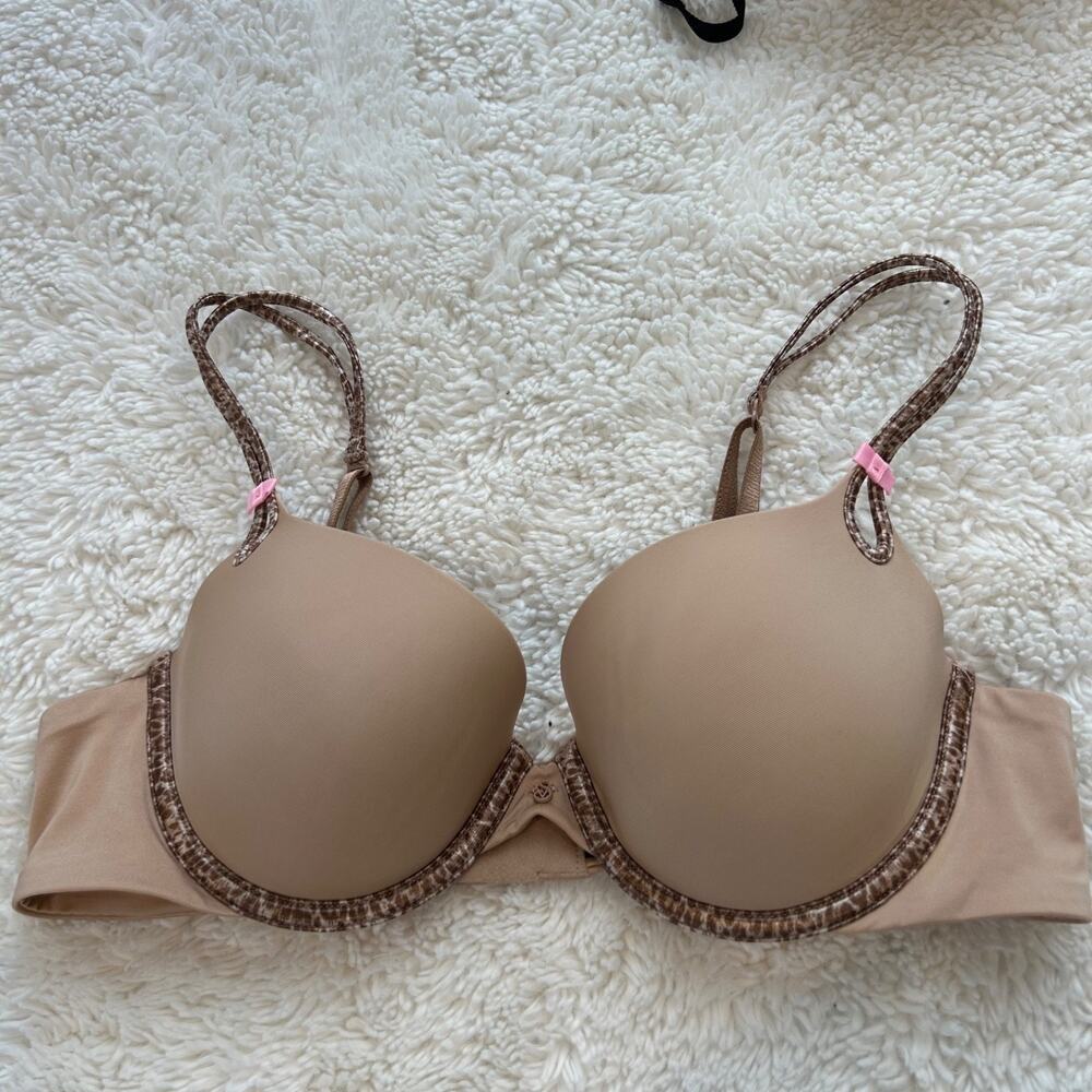 VS Womens Biege Cheetah Demi Bra 36B Sexy VTG Classic Lounge Flirty Fun Basic